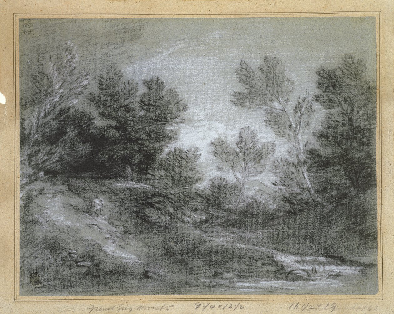 PD.28-1953 A Woodland Stream (krita på grått papper) av Thomas Gainsborough