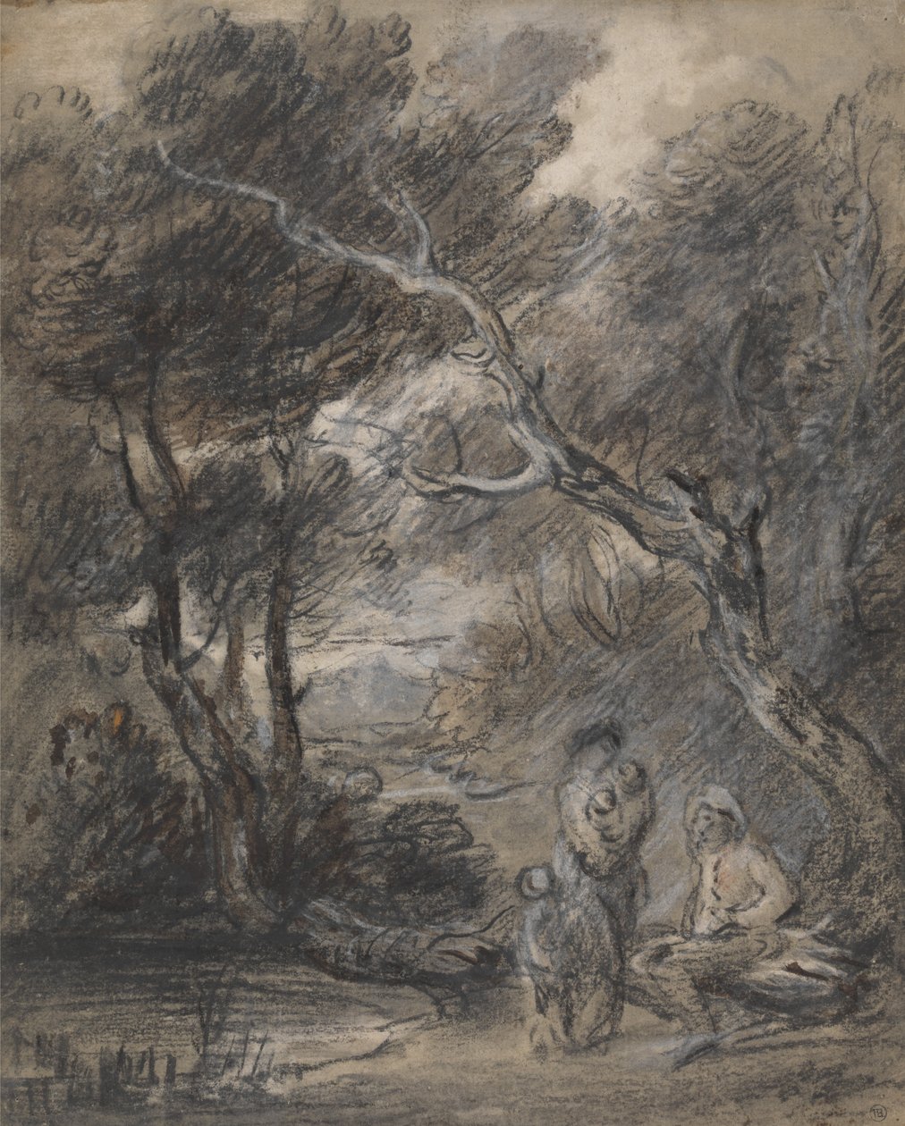 Trädbevuxet landskap med figurer av Thomas Gainsborough