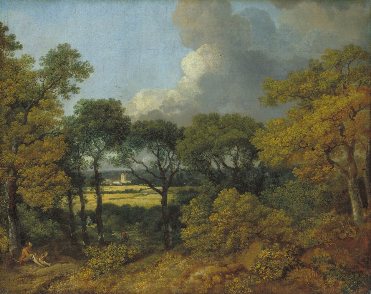 Skogbevuxet landskap med en bondevila av Thomas Gainsborough
