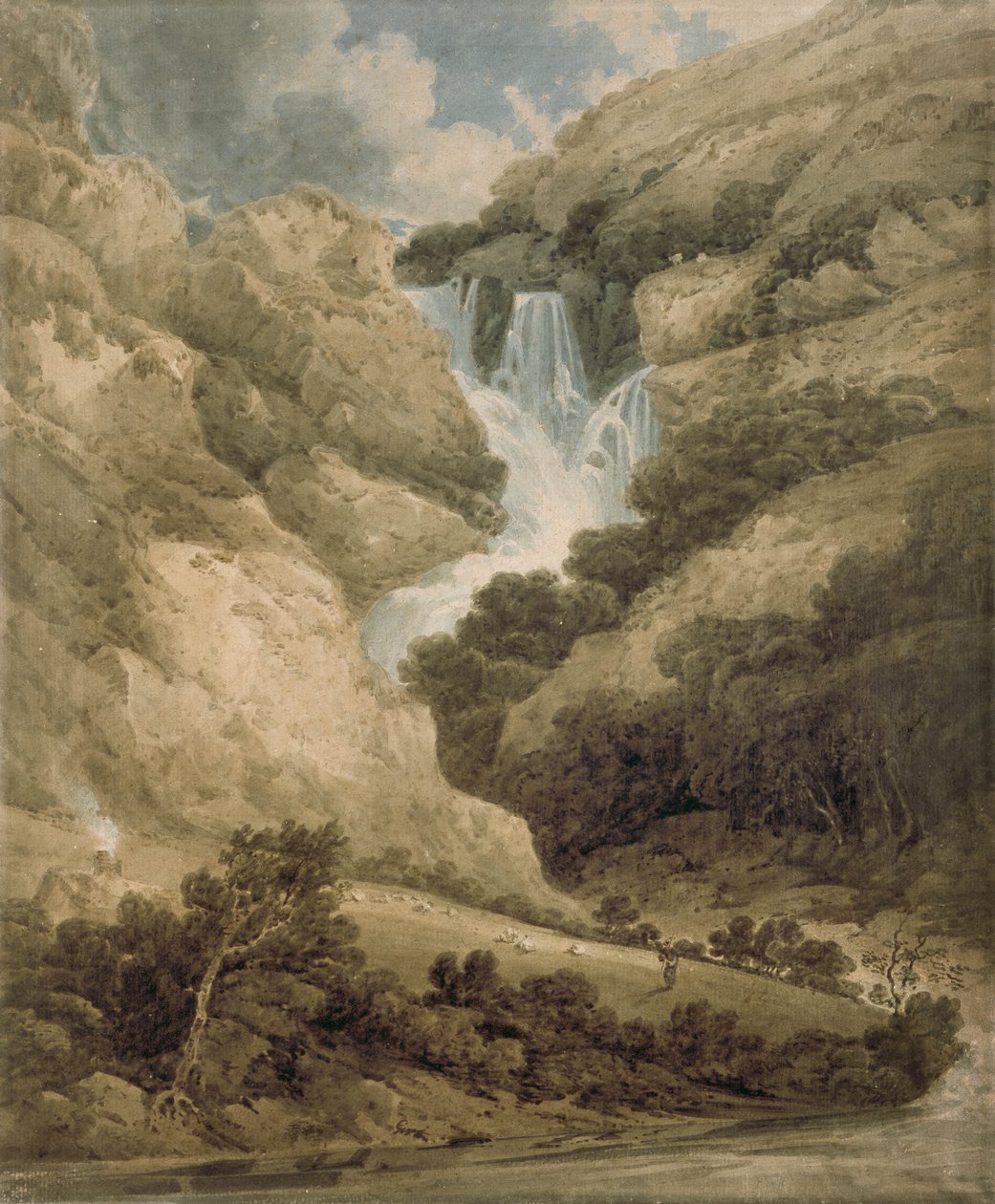 Gorge of Watendlath med Falls of Lodore av Thomas Girtin