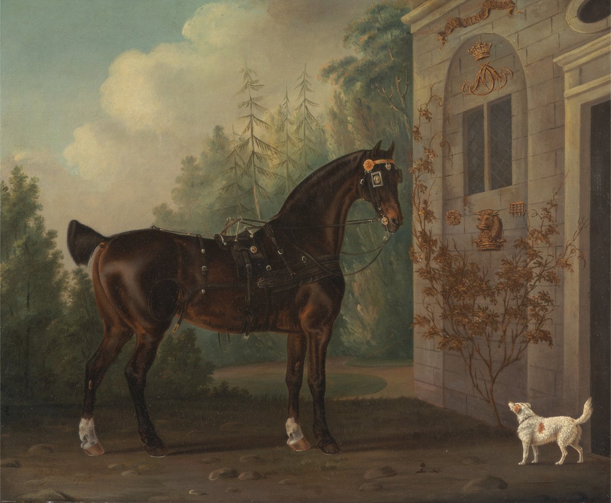 Lord Abergavenny Dark Bay Carriage Horse with a Terrier av Thomas Gooch