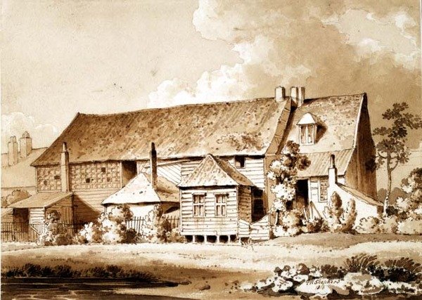 John Bunyans Meeting House, Zoar Street, Gravel Lane, Southwark, London, 1813 (penna och tvätt) av Thomas Hosmer Shepherd