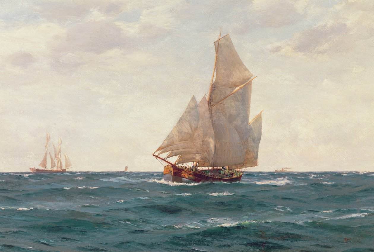 En Ketch och en Brigantine utanför kusten, c.1905 av Thomas J. Somerscales