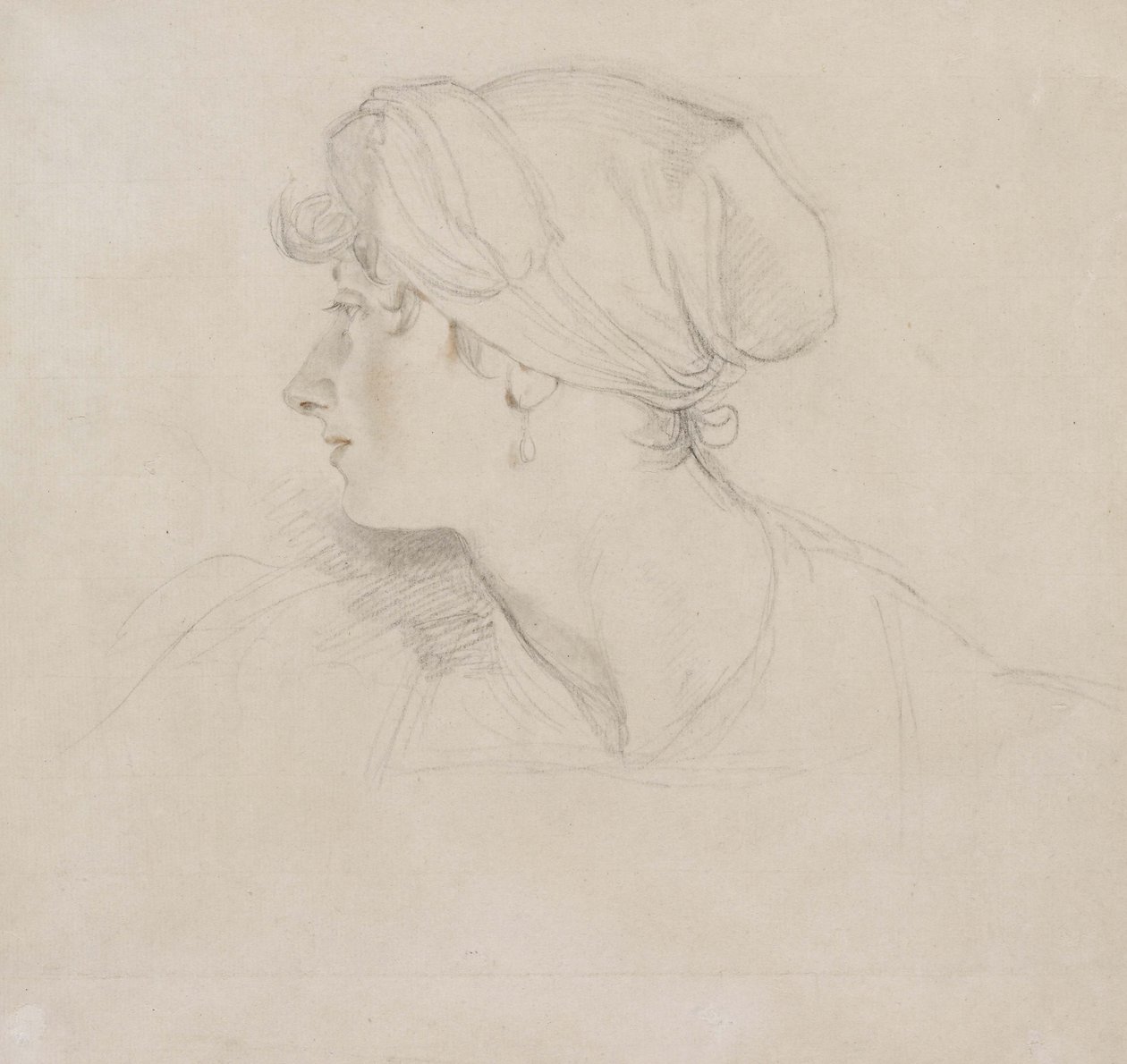Mrs Jens Wolff (svart krita, berörd med röd krita på tunt, vitt papper, lagt på Japan-papper) av Thomas Lawrence
