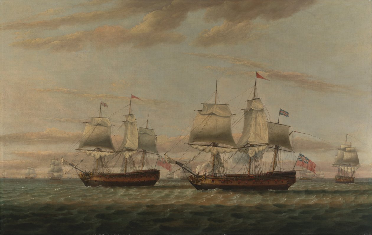 An Indiaman and a Two Decker Hove to, Said to be Thomas Dumar, Esq. in H.M. Ship Portland Deliveri... av Thomas Luny