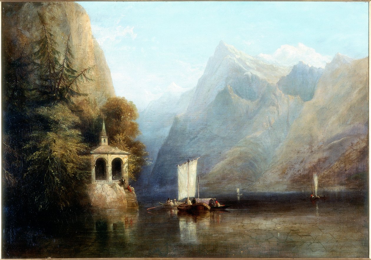 Vierwaldstättersjön med William Tells kapell, 1844 av Thomas Miles Richardson