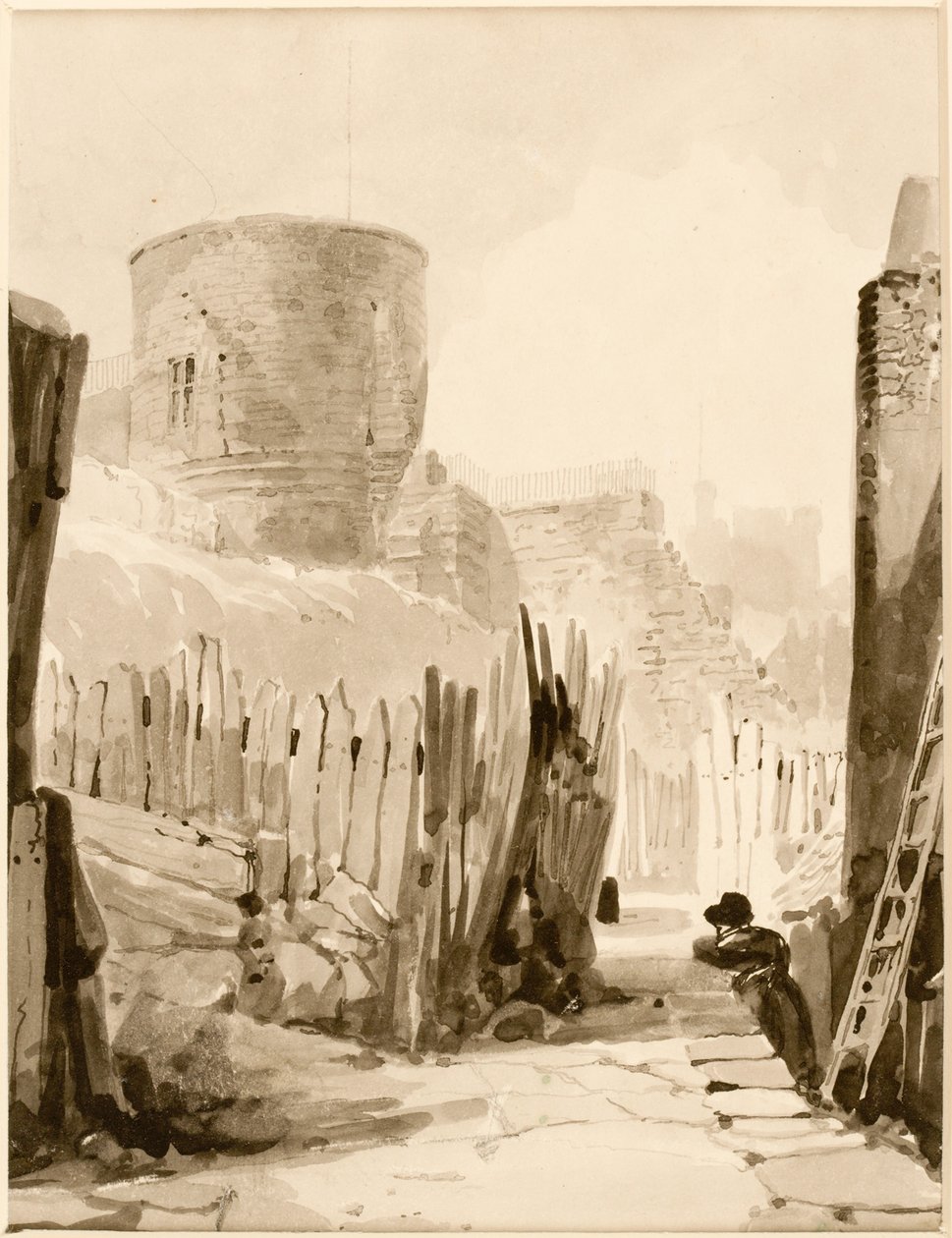 White Friar Tower, Newcastle upon Tyne (bläck (svart) på papper (på kort)) av Thomas Miles Richardson