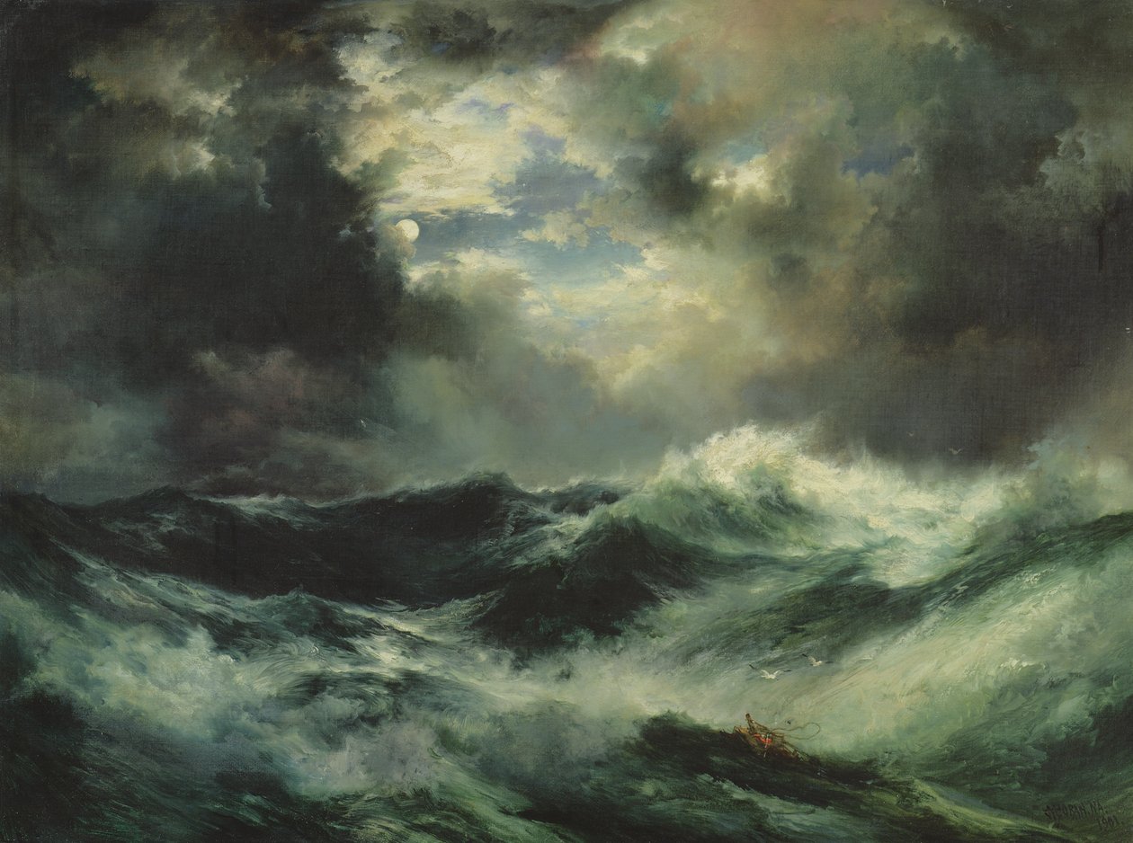 Månbelyst skeppsbrott i havet, 1901 av Thomas Moran