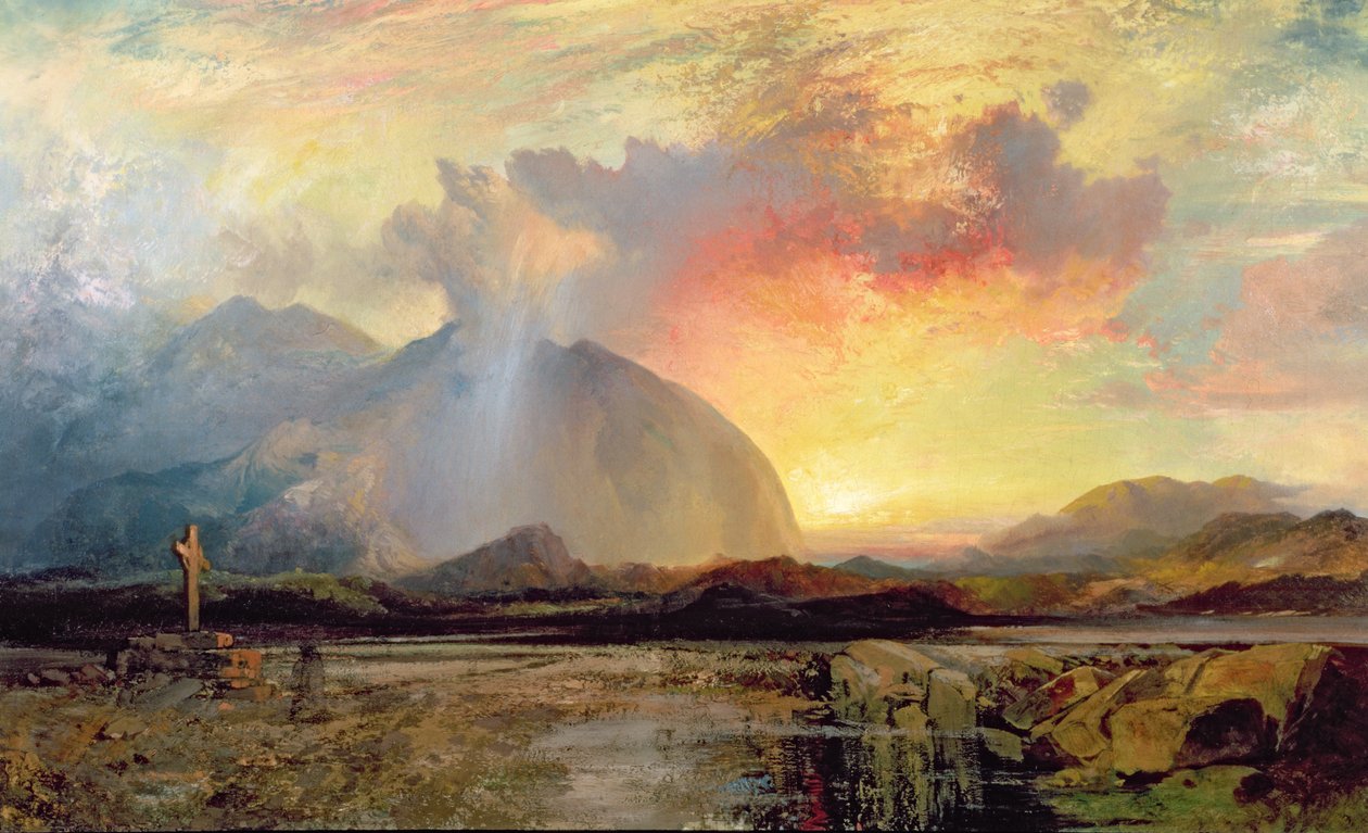 Solnedgångsvesper vid det gamla robusta korset av Thomas Moran