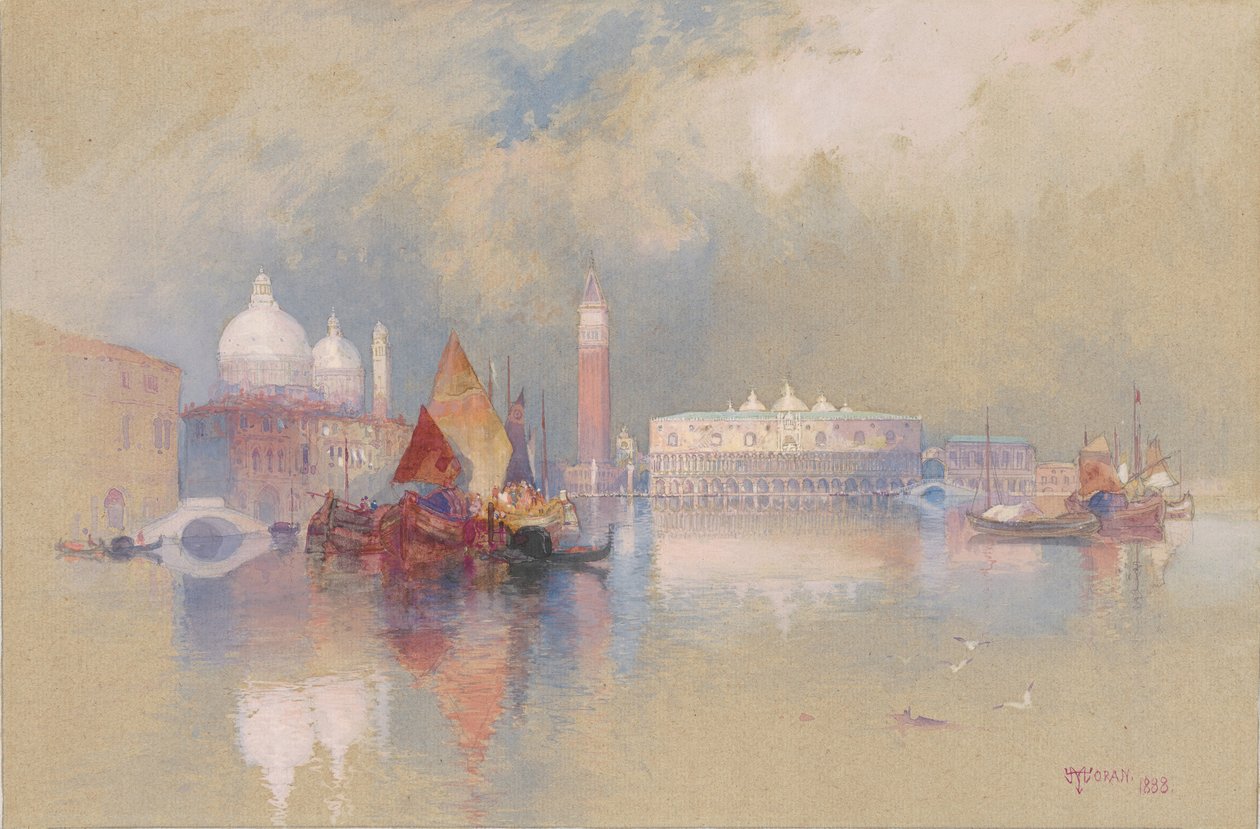 Vy över Venedig, 1888 (wc och gouache över grafit på papper) av Thomas Moran