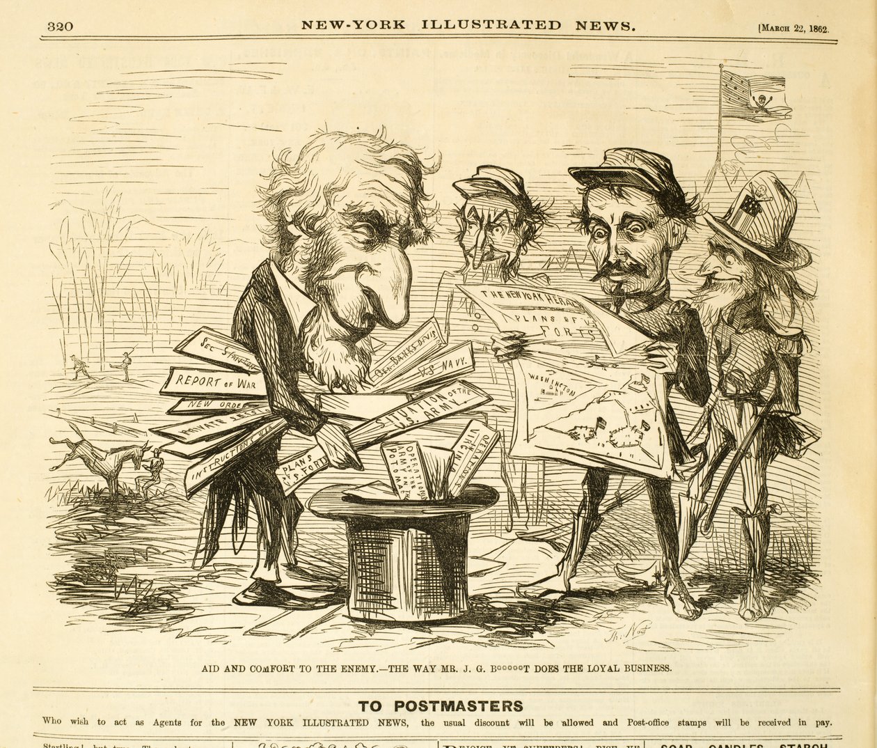 Hjälp och tröst till fienden. - Sättet Mr J.G. B*****T Does the Loyal Business, 1862 (trägravyr) av Thomas Nast
