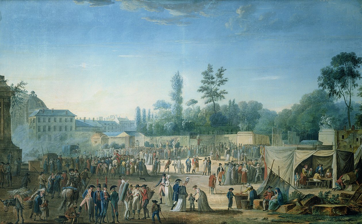 Utsikt över Tuilerierna från Place de la Revolution, 1799 (wc und gouache på papper) av Thomas Naudet