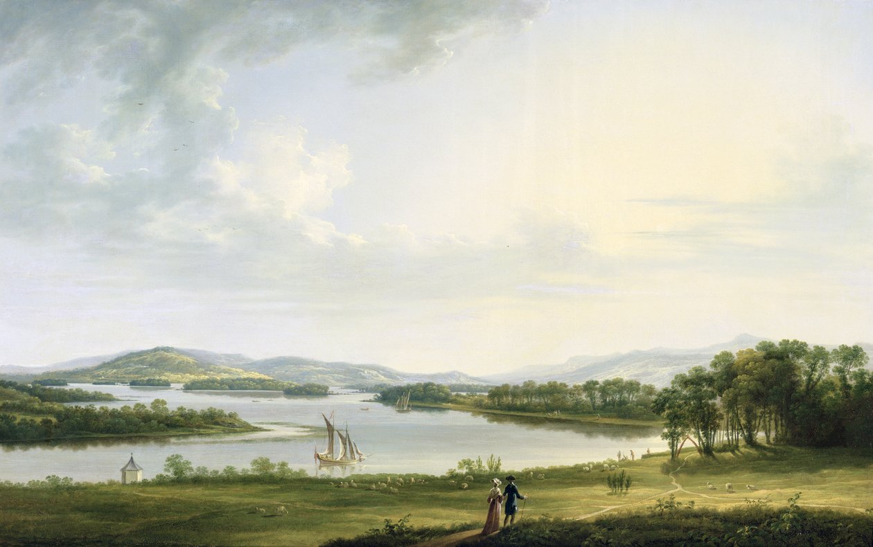 En udsigt over Knock Ninney og en del af Lough Erne fra Bellisle, County Fermanagh, 1771 sverige av Thomas Roberts