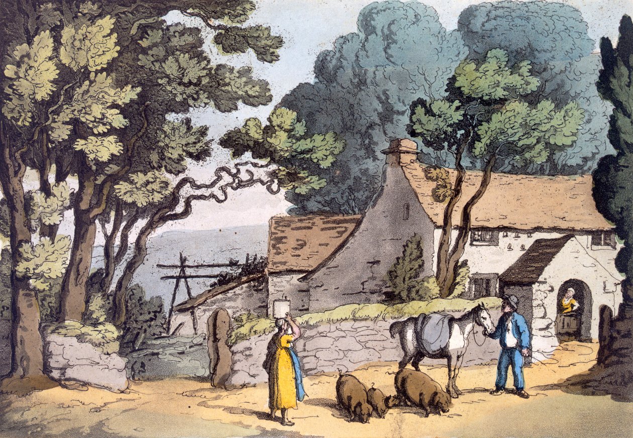 En stuga i hertigdömet Cornwall, 1822 (handkolorerad etsning) av Thomas Rowlandson