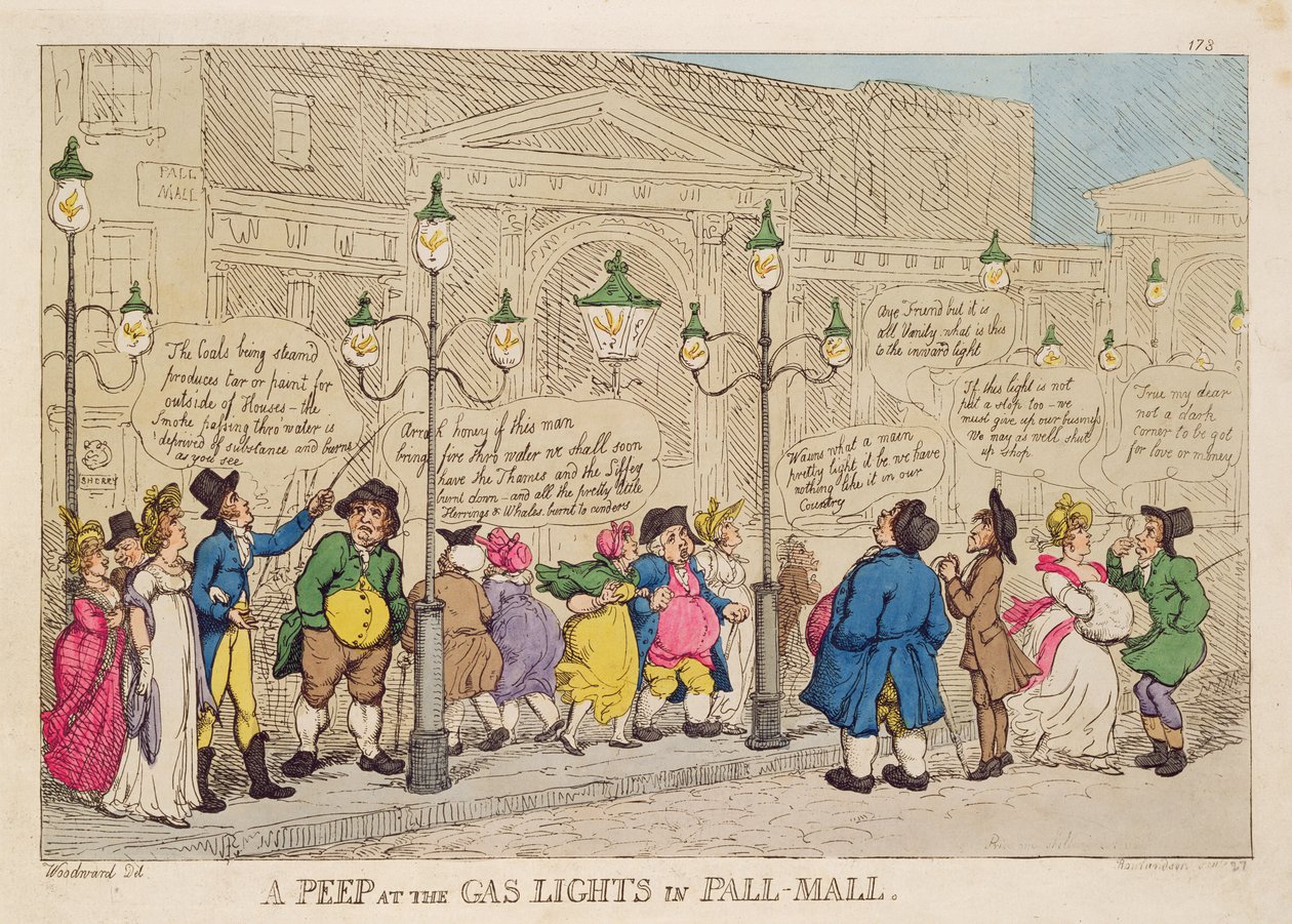 En titt på gasljusen i Pall Mall av Thomas Rowlandson