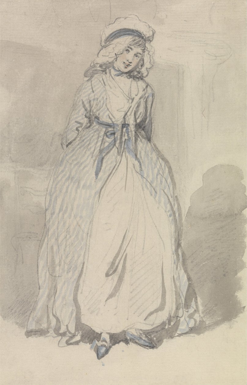 A Young Woman in a Blue Striped Dress av Thomas Rowlandson