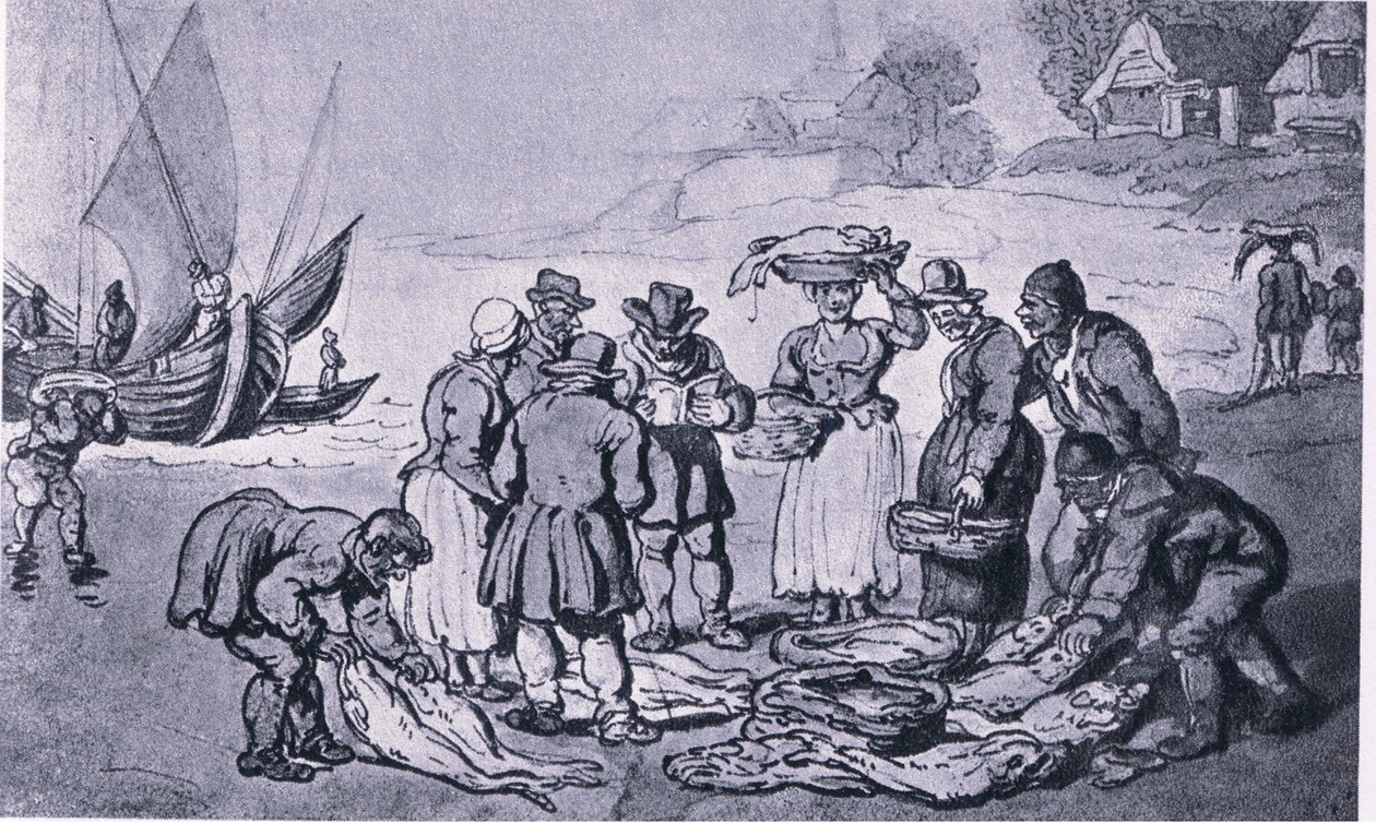 En fiskmarknad på stranden av Thomas Rowlandson