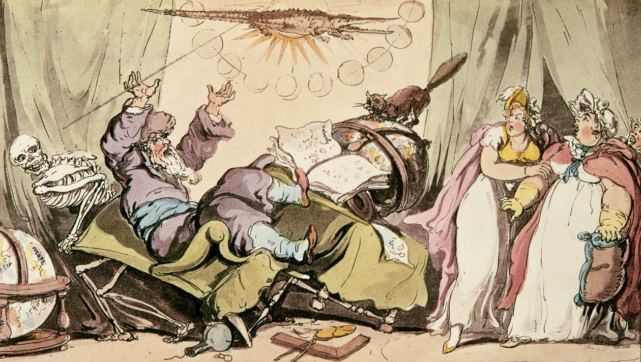Alla öden han lovade honom var kända, Och ändå kunde han inte berätta sin egen karikatyr av en spåkvinna, pub. av R. Ackermann, 1815 av Thomas Rowlandson