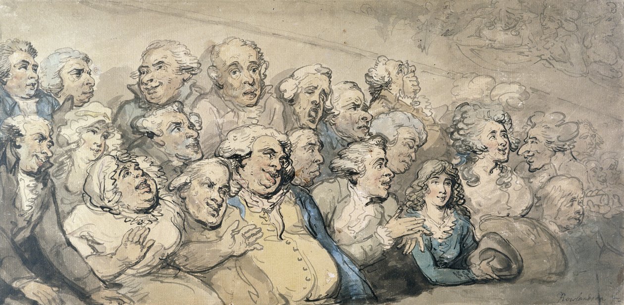 An Audience at Drury Lane Theatre (penna, bläck och wc på kort) av Thomas Rowlandson