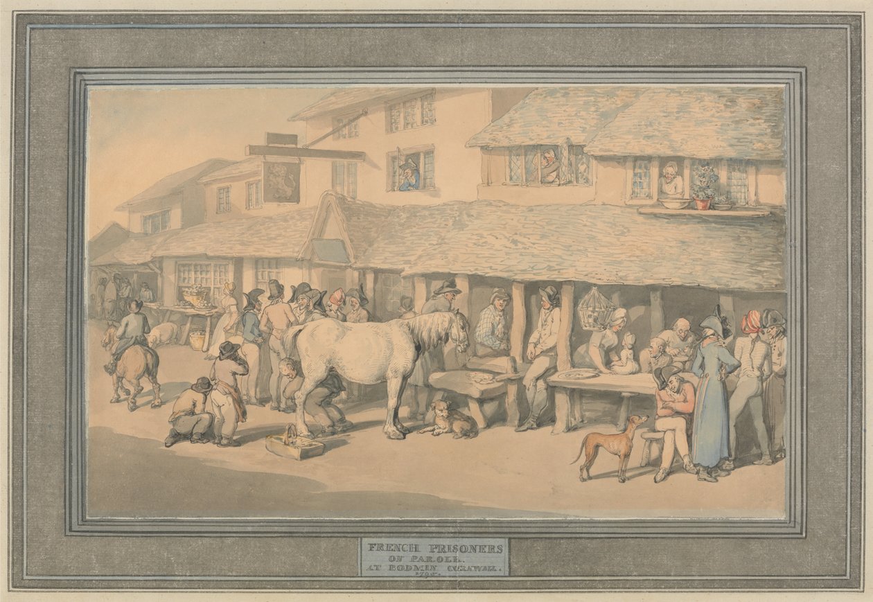 Bodmin Cornwall- French Prisoners on Parole av Thomas Rowlandson