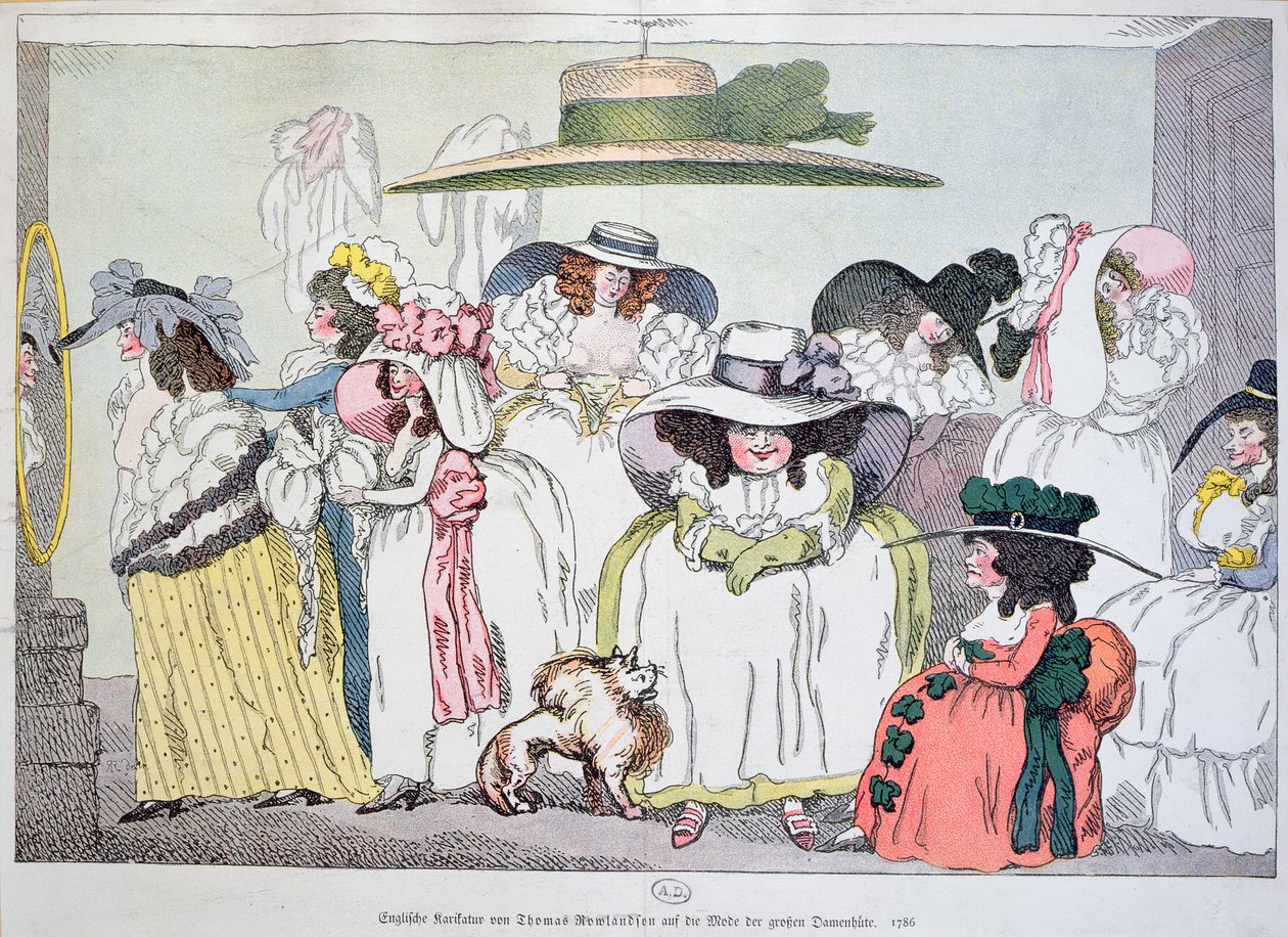 Karikatyr av modet för stora hattar, 1786 av Thomas Rowlandson