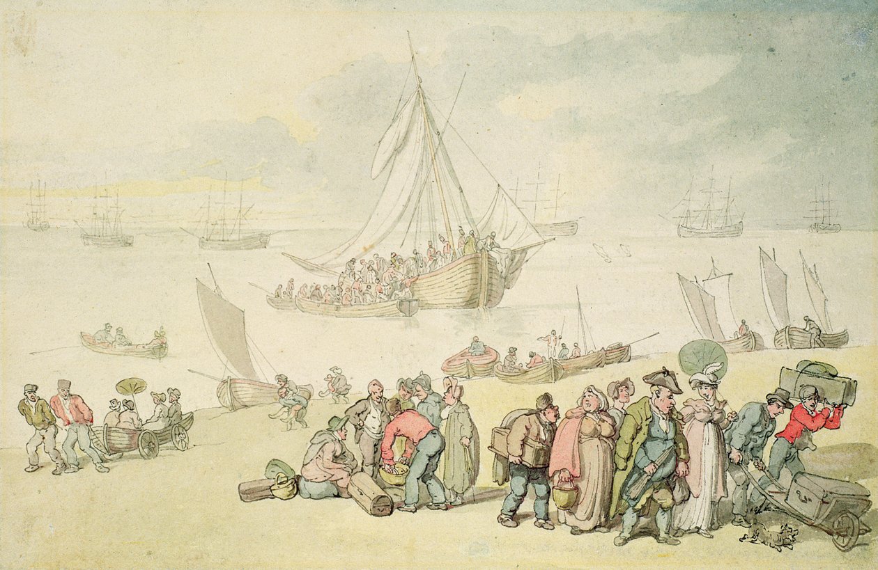 Landstigning vid Medina River, Isle of Wight (wc och penna och bläck på papper) av Thomas Rowlandson