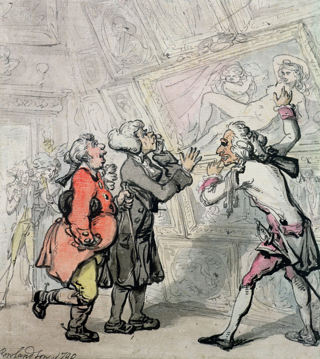 Engelsmän som tittar på bilder på Grand Tour, 1790 (bläck och wc på papper) av Thomas Rowlandson