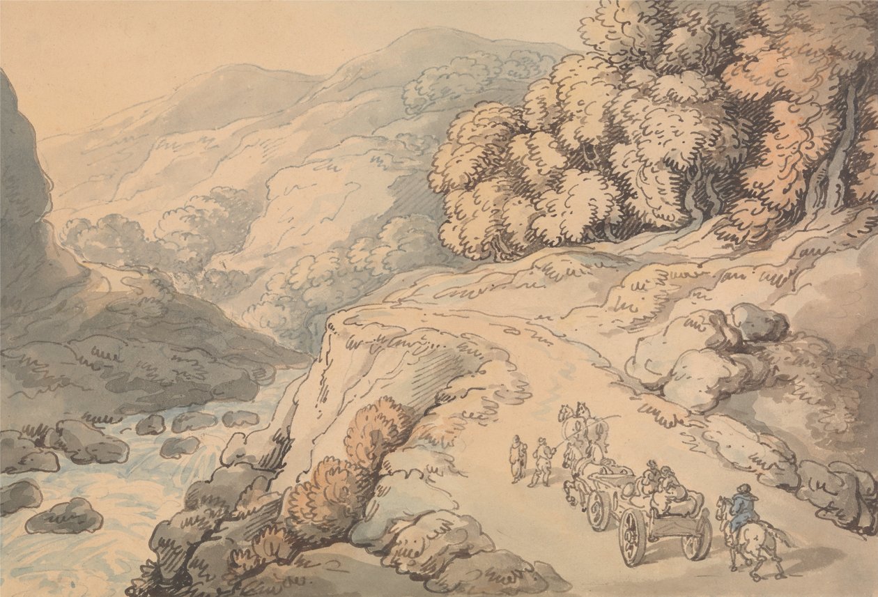 Falls on the River Conwy, North Wales av Thomas Rowlandson