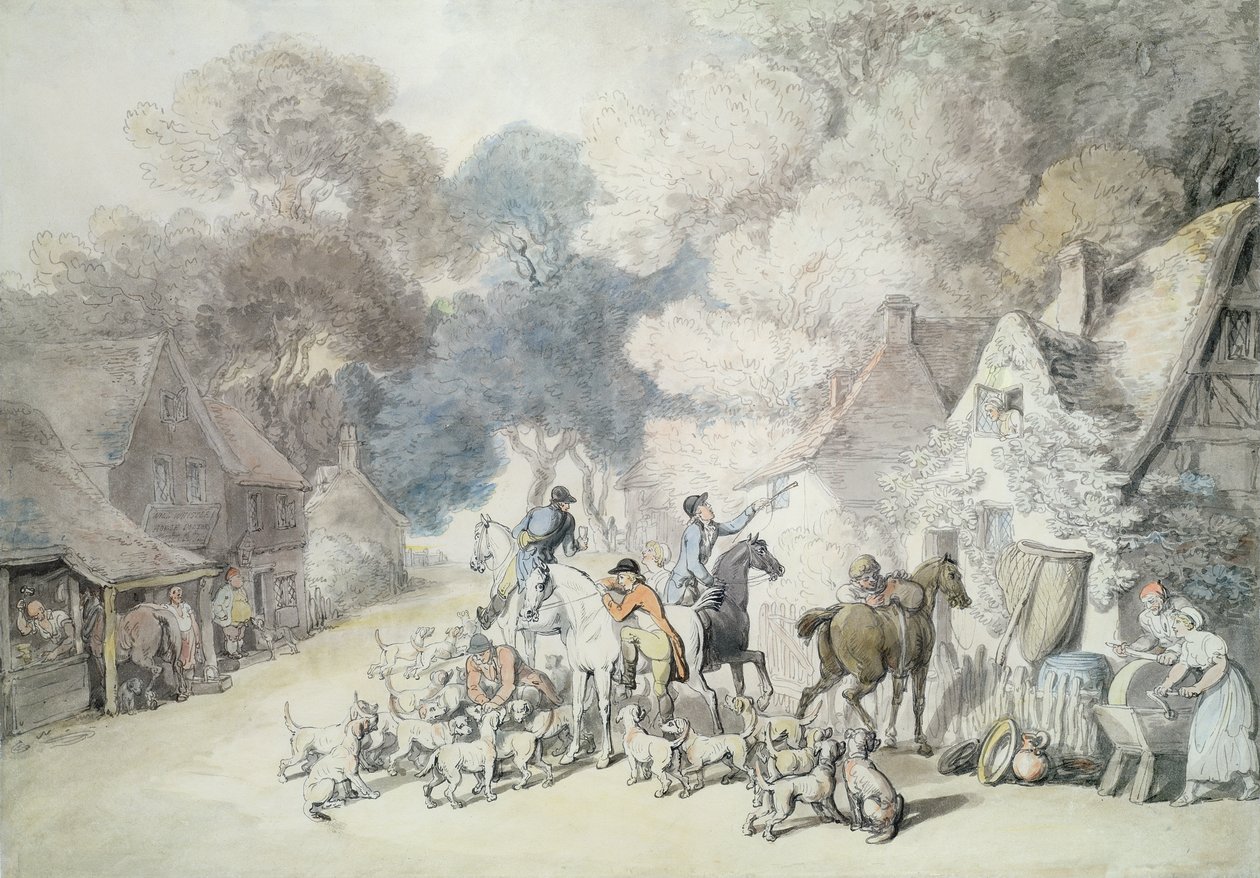 Utfärd på morgonen, en scen i Windsor Forest, ca 1801 (penna och wc på papper) av Thomas Rowlandson