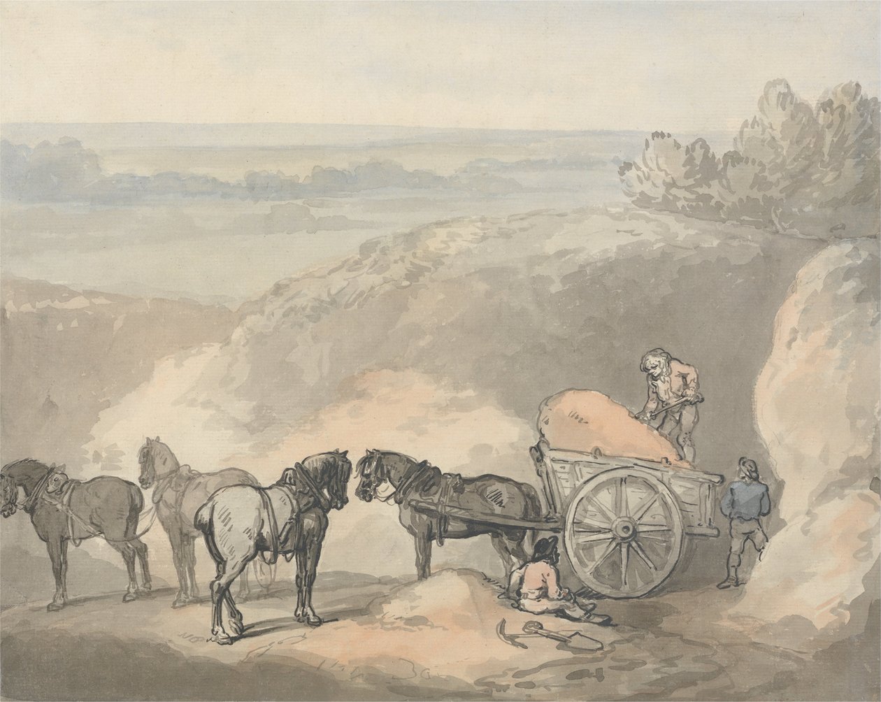 Horses and a Cart at a Sandpit av Thomas Rowlandson