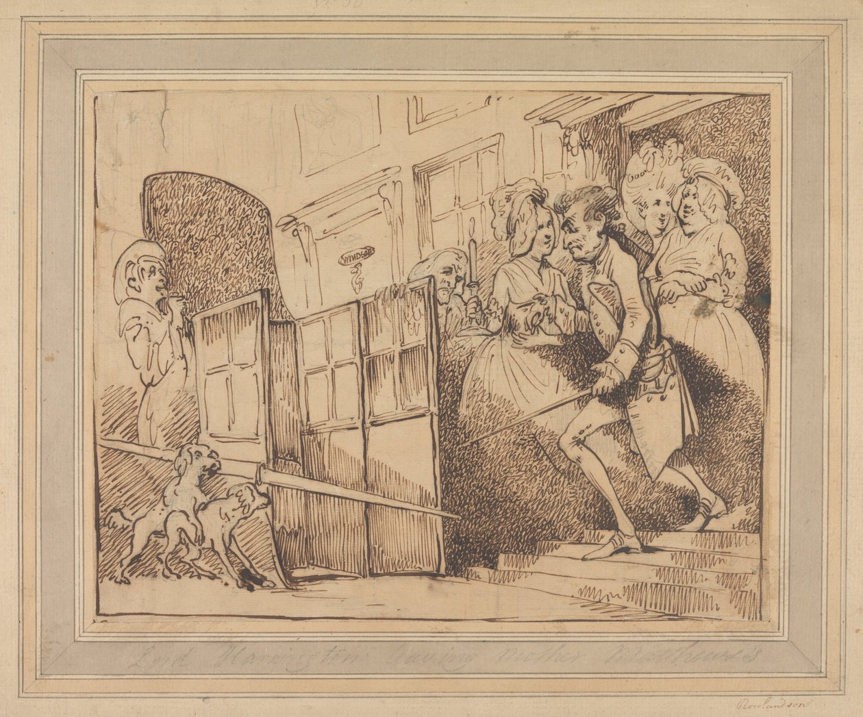 Lord Harrington Leaving Mother Matthews av Thomas Rowlandson
