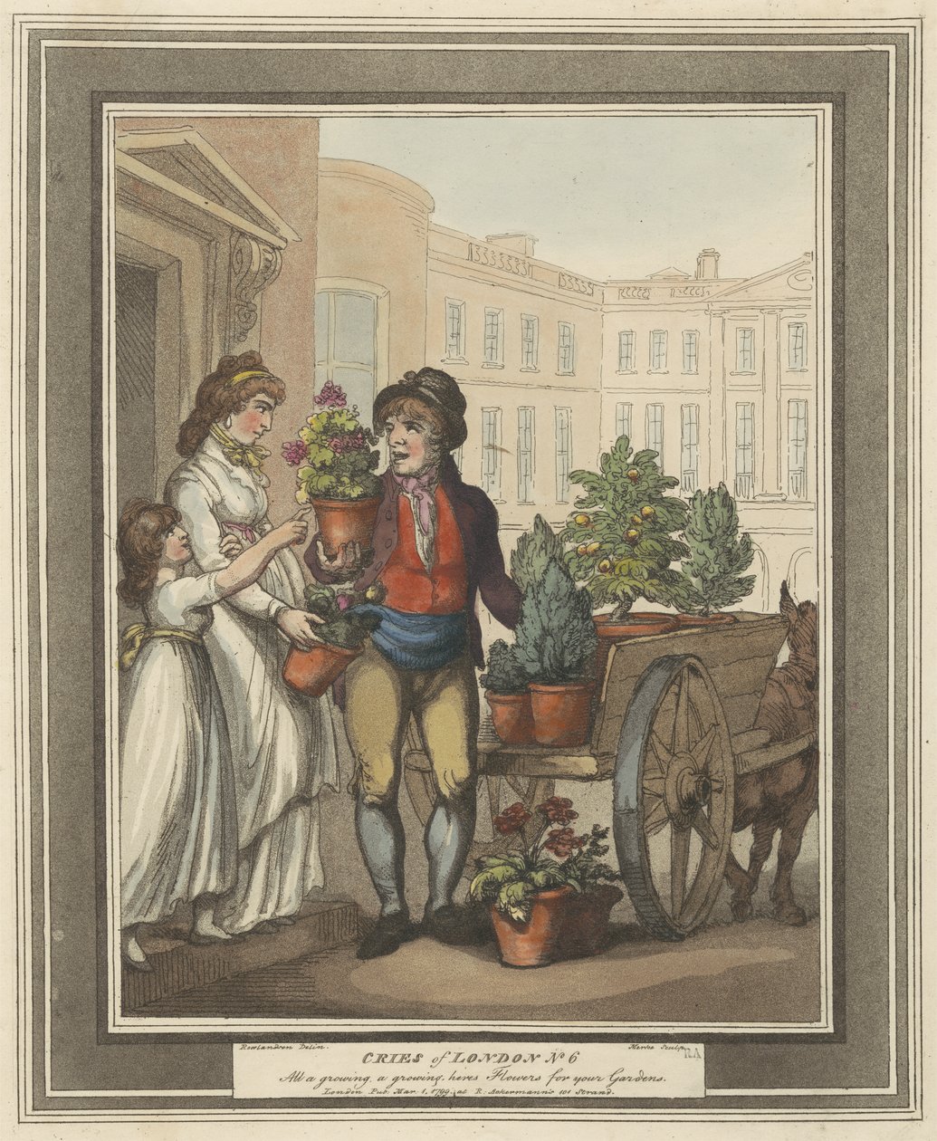 Plåt 5 från Cries of London, 1799 (handfärgad etsning) av Thomas Rowlandson