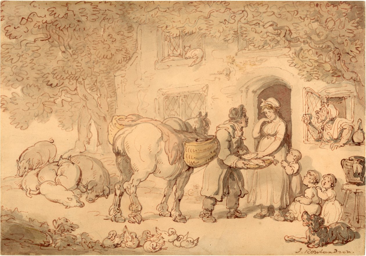 The Fishseller (bläck, penna och wc på papper) av Thomas Rowlandson