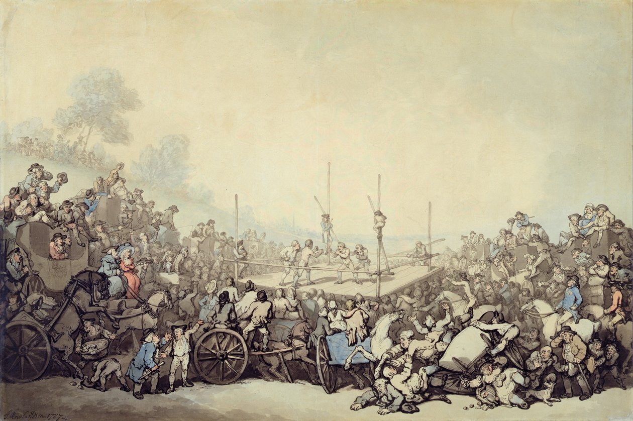 The Prize Fight, 1787 (penna, bläck och wc över grafit på lagt papper) av Thomas Rowlandson