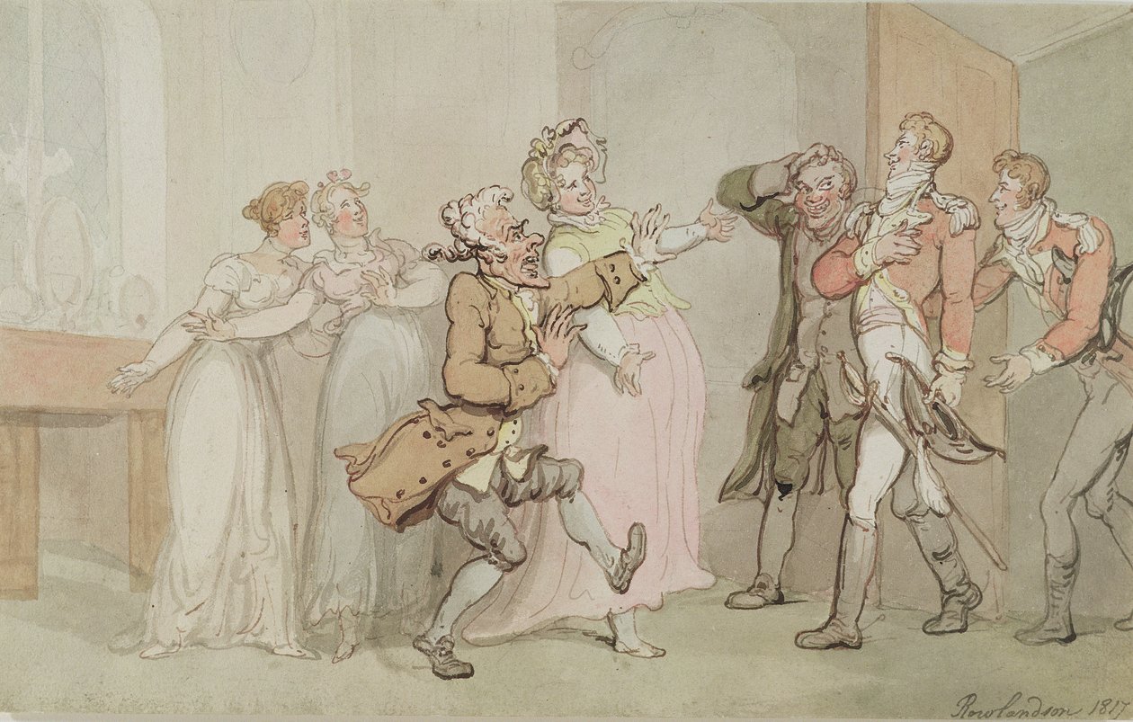 Soldatens återkomst, 1817 (wc och penna och bläck på papper) av Thomas Rowlandson