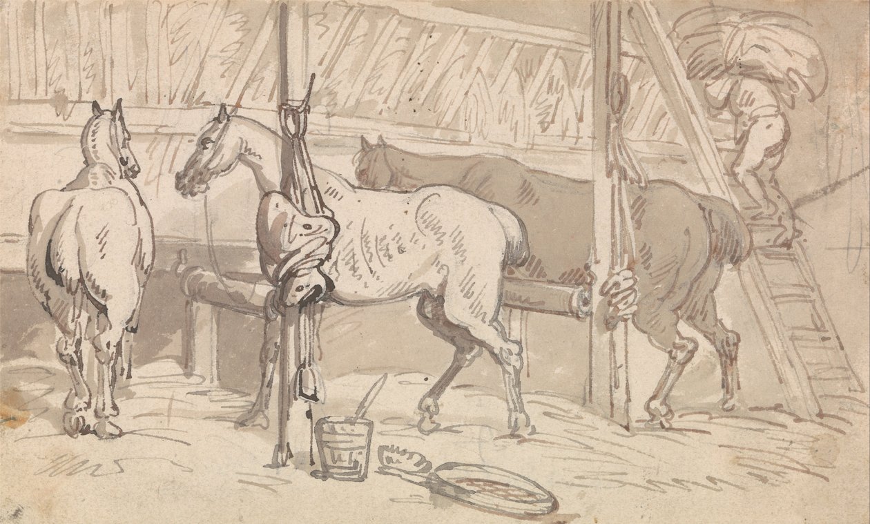 Three Horses in Stalls av Thomas Rowlandson