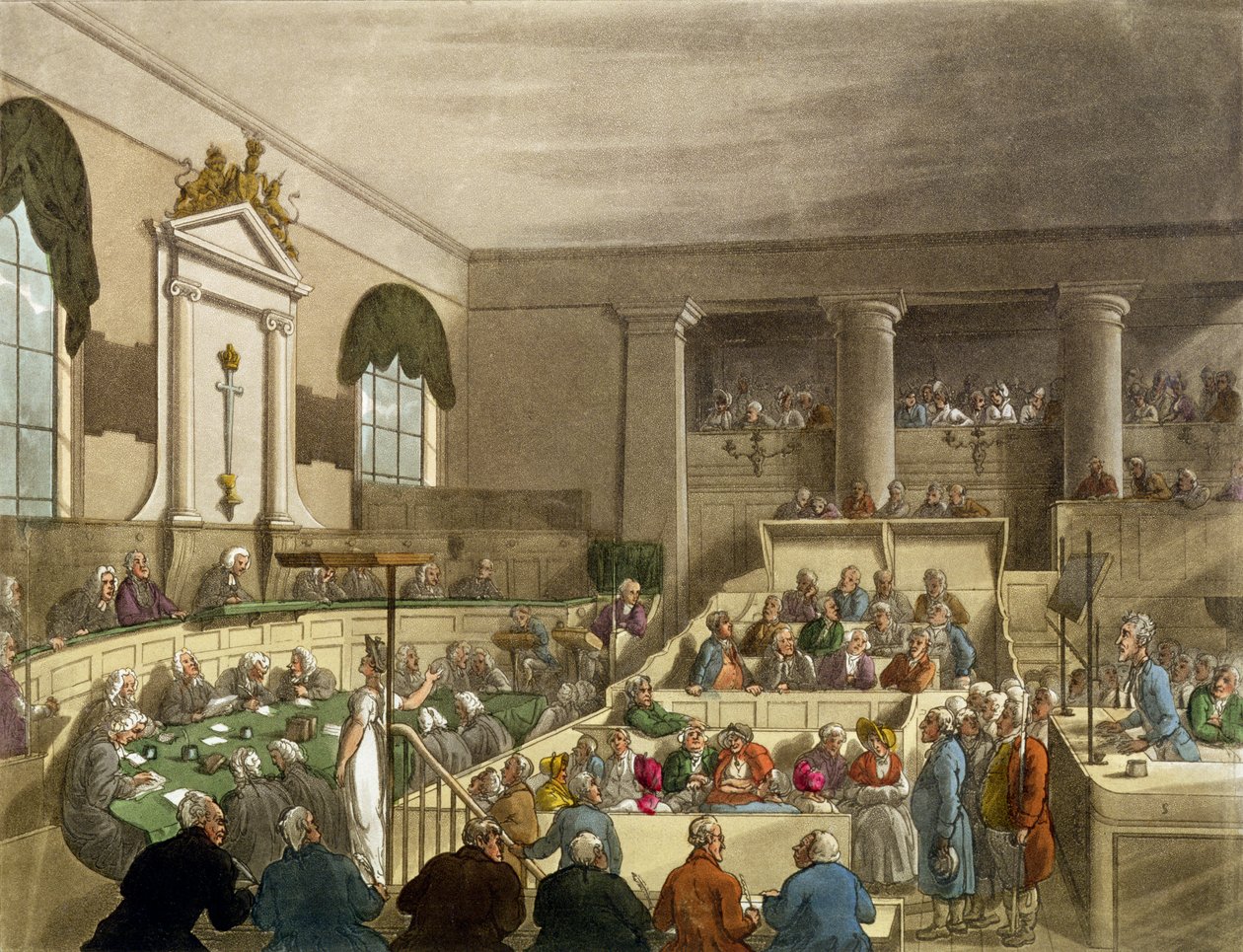 Rättegången pågår i Old Bailey av Thomas Rowlandson