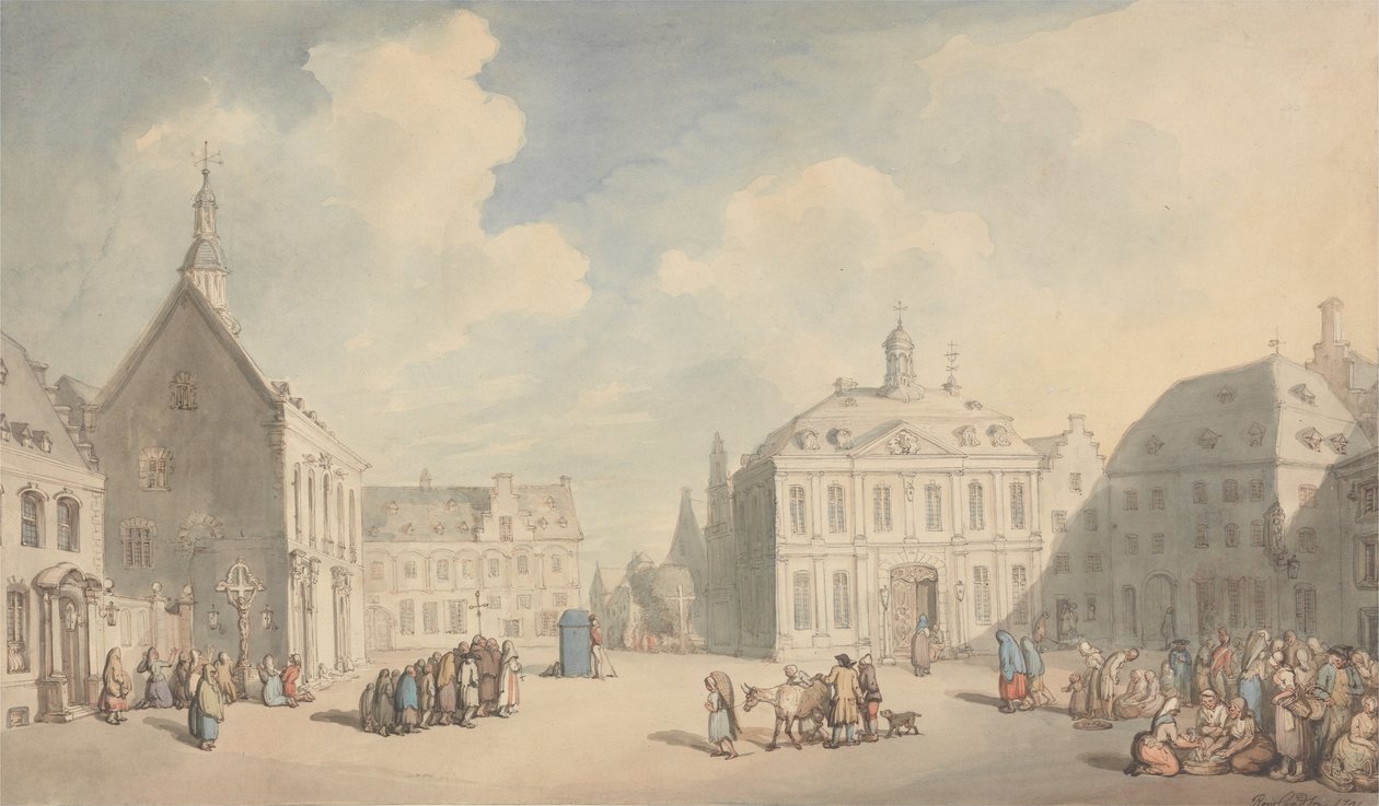 View of the Market Place at Juliers in Westphalia av Thomas Rowlandson