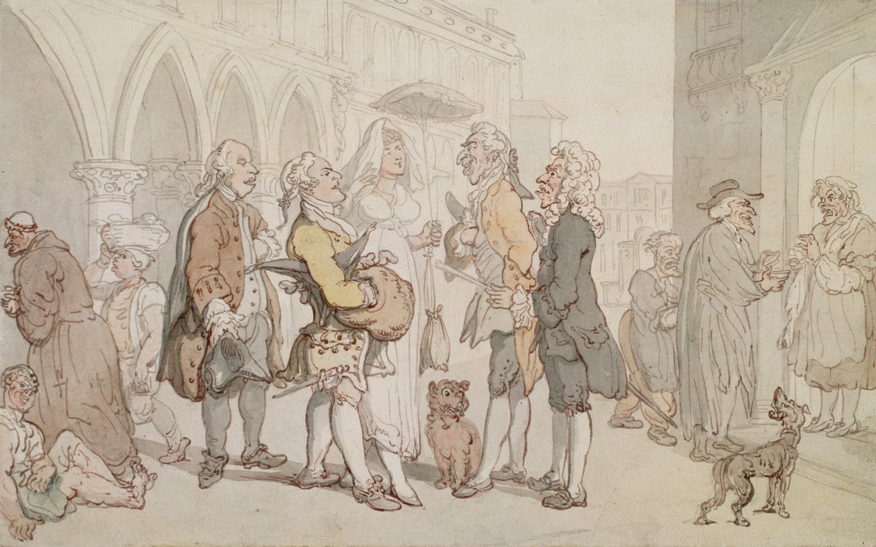 Besökare i Venedig, ca 1810 (penna, brunt bläck och wc på papper) av Thomas Rowlandson