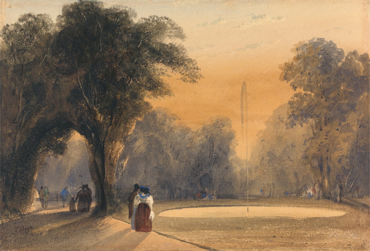 Fountain in the Gardens, Paris, Evening (wc på papper) av Thomas Shotter Boys