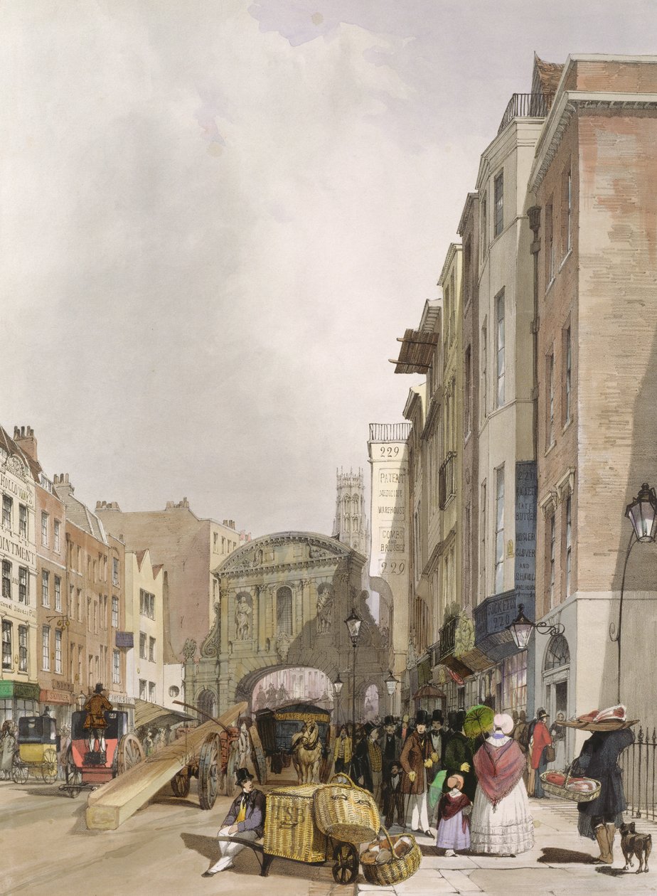 Temple Bar från Stranden, 1842 av Thomas Shotter Boys