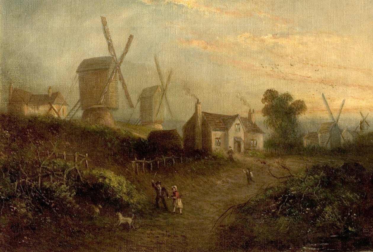 Mills and Gorse Bushes i Nottingham Forest, 1848 av Thomas Sturge Moore