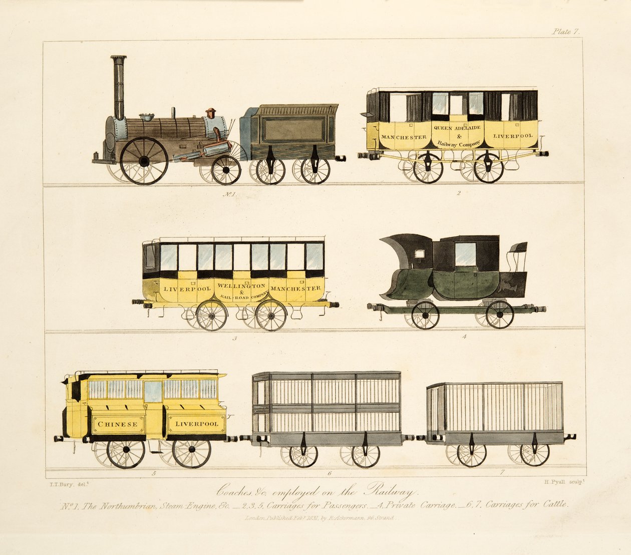 Bussar etc. anställda på Järnvägen, 1831 (handfärgad gravyr) av Thomas Talbot Bury