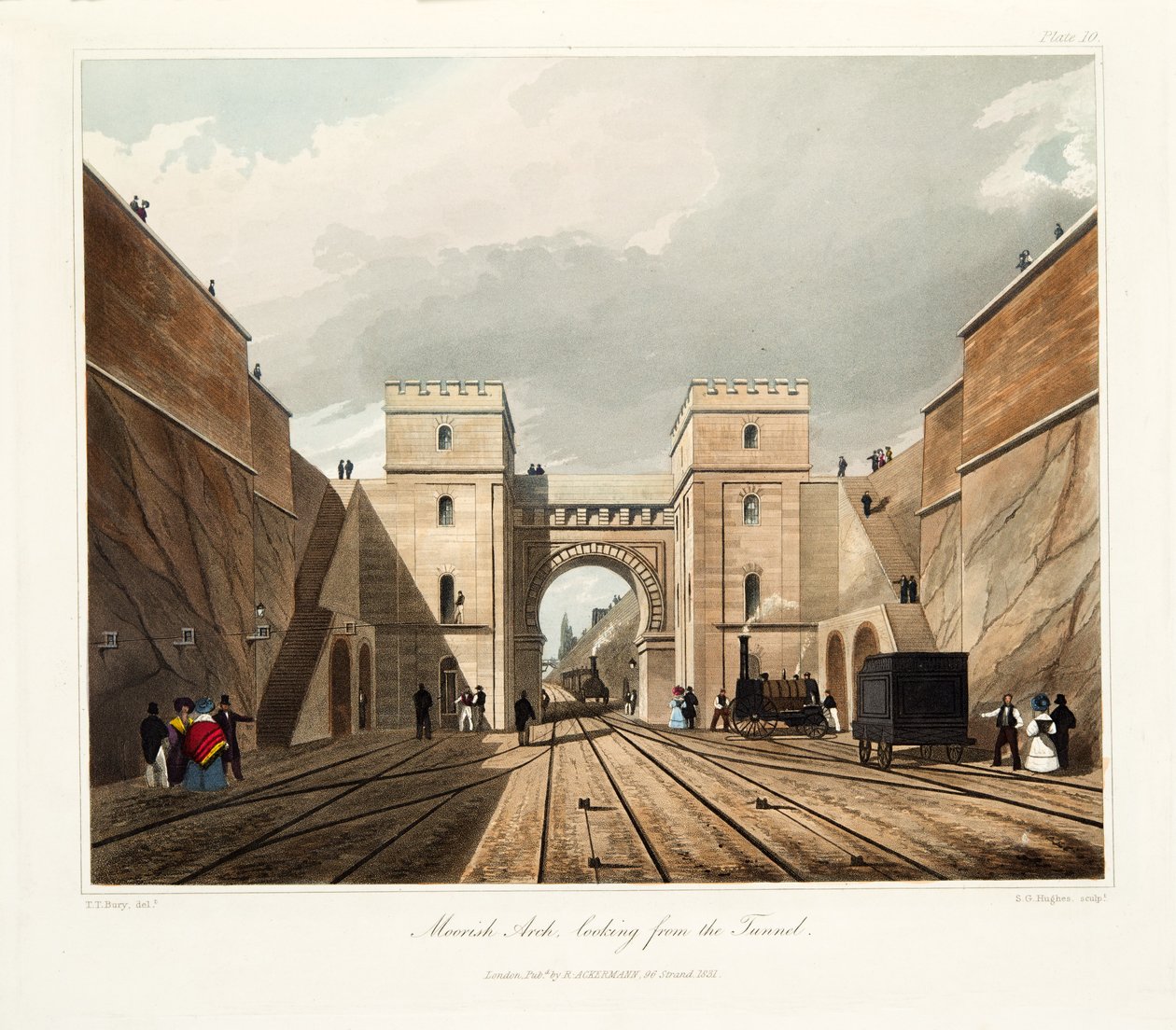 Moorish Arch, tittar från tunneln, publicerad 1831 (handfärgad gravyr) av Thomas Talbot Bury