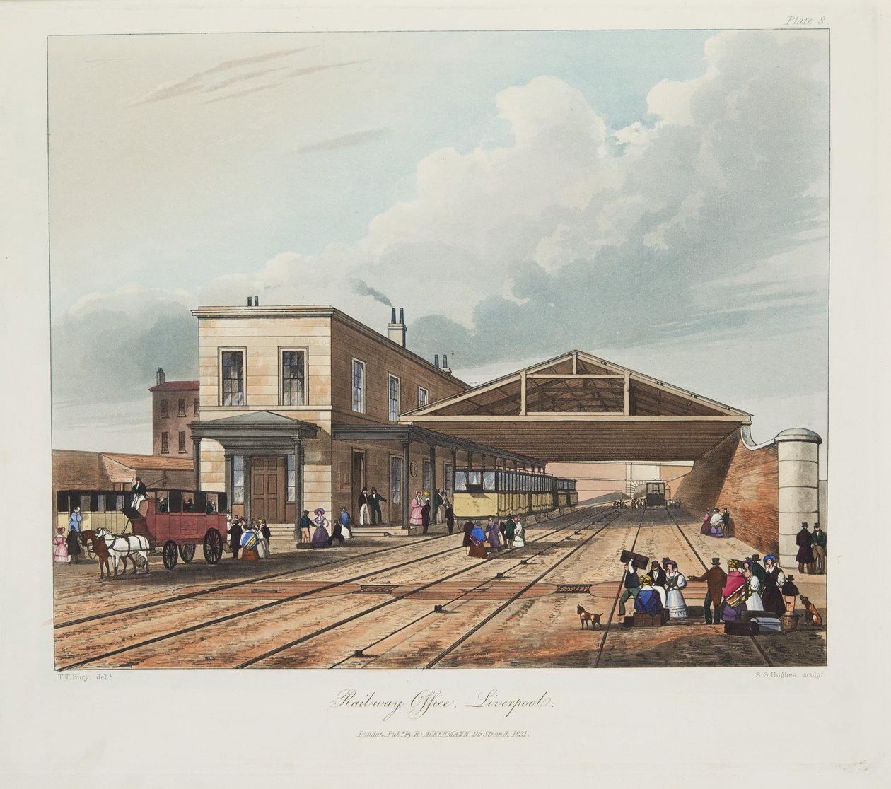 Järnvägskontoret, Liverpool, 1831 (handfärgad gravyr) av Thomas Talbot Bury