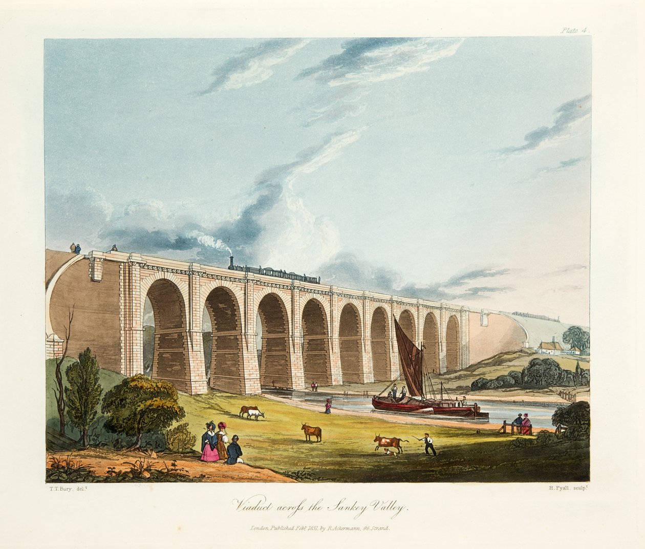 Viadukt över Sankey Valley, 1831 (handfärgad gravyr) av Thomas Talbot Bury