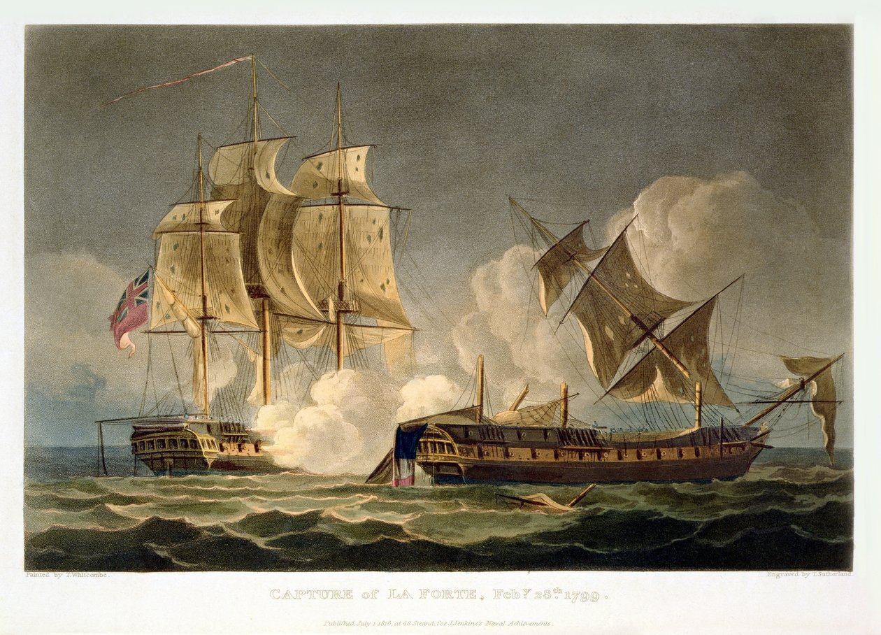 Capture of La Forte, 28 februari 1799, graverad av Thomas Sutherland för J. Jenkins 