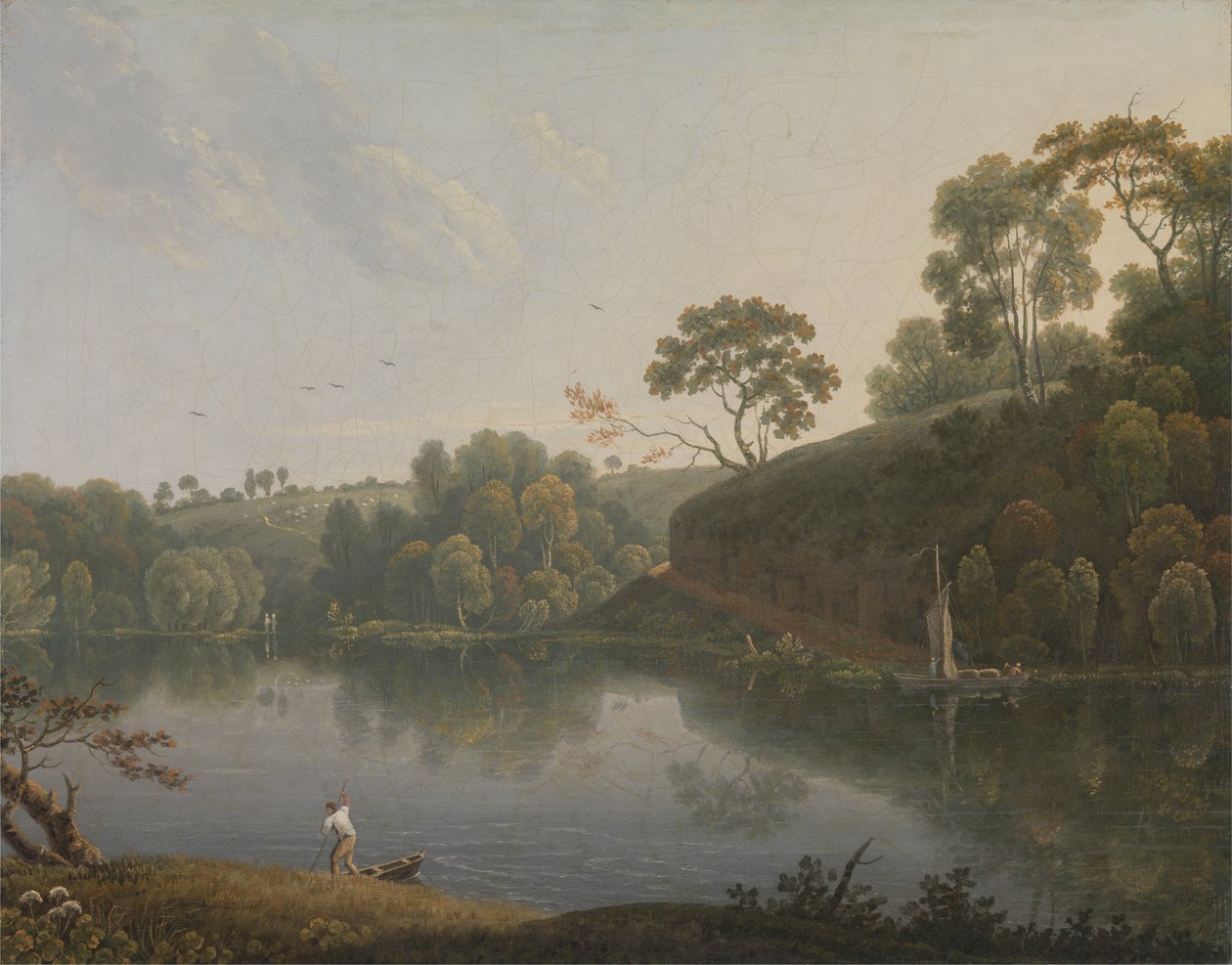 Landscape with a Lake and Boats av Thomas Wright