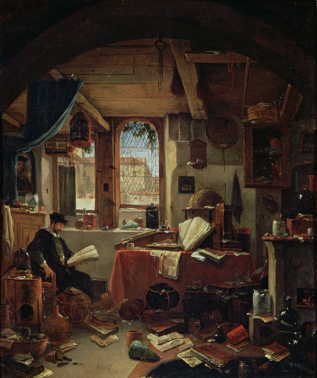 En alkemist i sitt laboratorium av Thomas Wyck