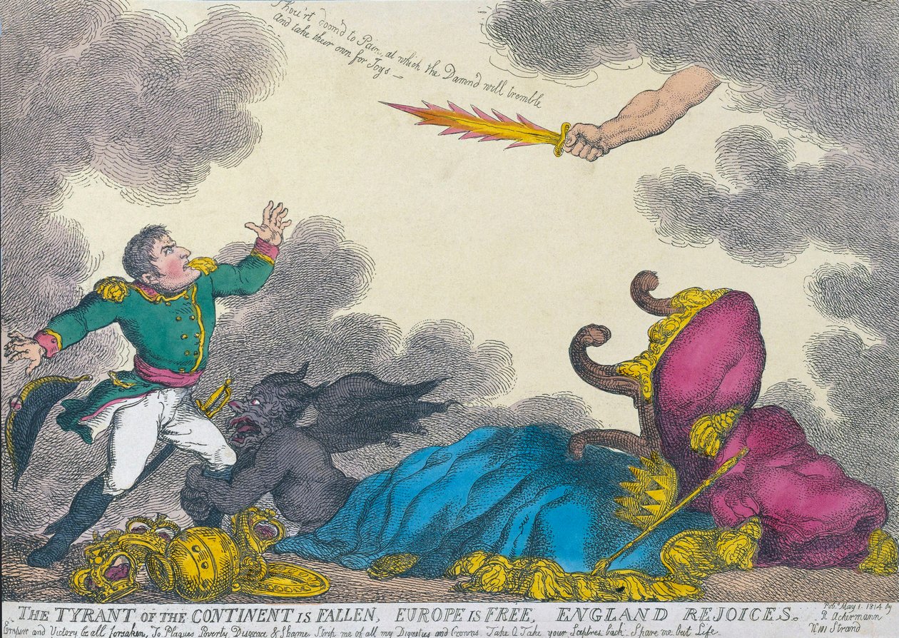 Tecknad film som firar Napoleons abdikation 1814 av Thomas (after) Rowlandson